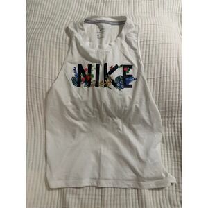 Nike Running Dri-FIT Floral Logo Racerback Tank Top White Womens Medium